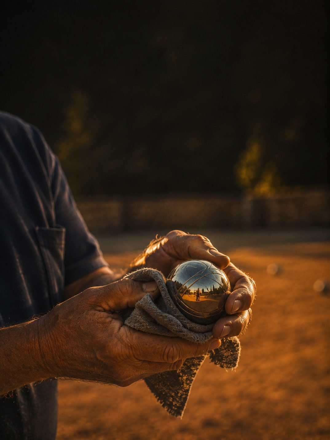 Deux mains qui tiennent une boule de pétanque